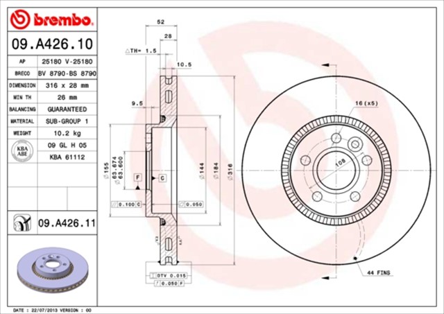 ON FREN DISK AYNASI HAVALI S60 II - 10 15 S80 II 08 14 V60 I 10 15 V70 III 10 15 XC70 II 07 14 V60 06 14 FORD S - MAX 10 15 GALAXY 10 15 2.0 ECOBOOST - 2.2 TDCI / FREELANDER 2 3.2