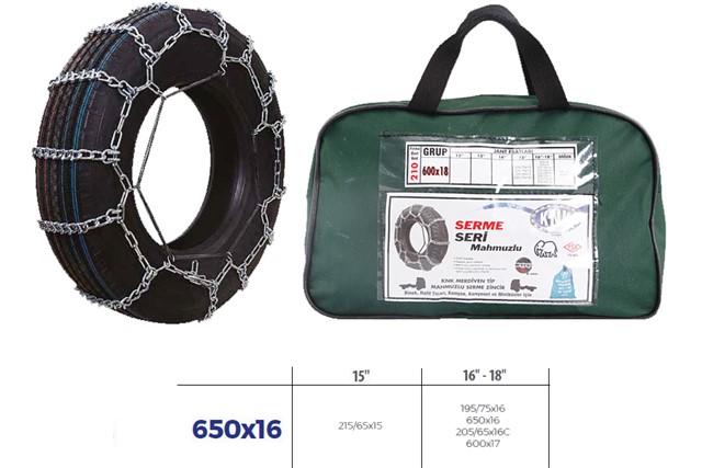 PATINAJ ZINCIRI MINIBUS VE KAMYONET SERME 650X16 ZINCIR EBATLARI ICIN RESIME BAKINIZ