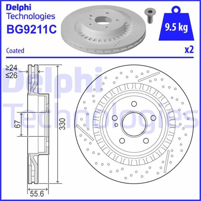 FREN DISKI TEKLI PAKET - BOYALI. DELIKLI ARKA MERCEDES C63 02/2008