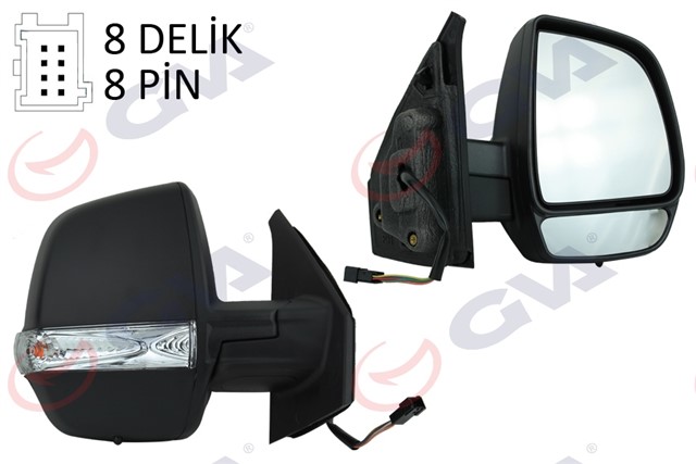 DIS DIKIZ AYNASI SAG DOBLO 11 ELEKTRIKLI ORTADAN SINYALLI SIYAH KAPAKLI CIFT CAM KONVEKS 8 FIS VM - 669EHR