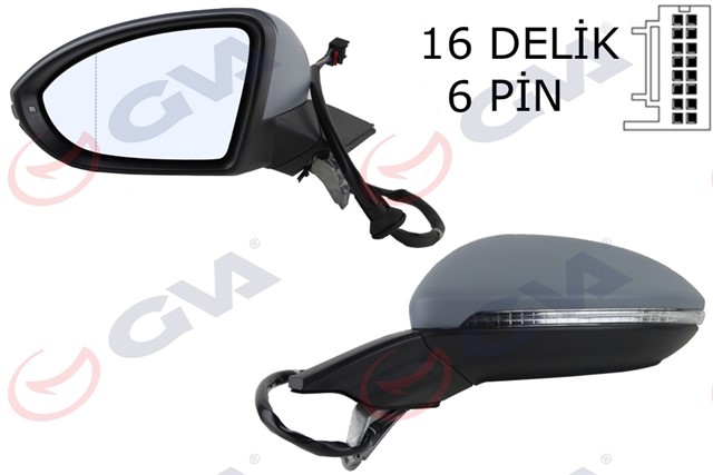 DIS DIKIZ AYNASI SOL GOLF 13 ELEKTRIKLI ISITMALI SINYALLI ASTARLI ASFERIK 6 FIS VM - 6187EHPAL