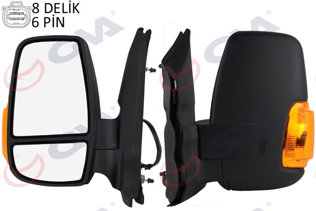 DIS DIKIZ AYNASI SOL TRANSIT V363 14 KISA KOL - KATLANMAZ E LEKTRIKLI ISITMALI SARI SINYALLI DESENLI KONVEKS 6 FIS VM - 6329NEHL