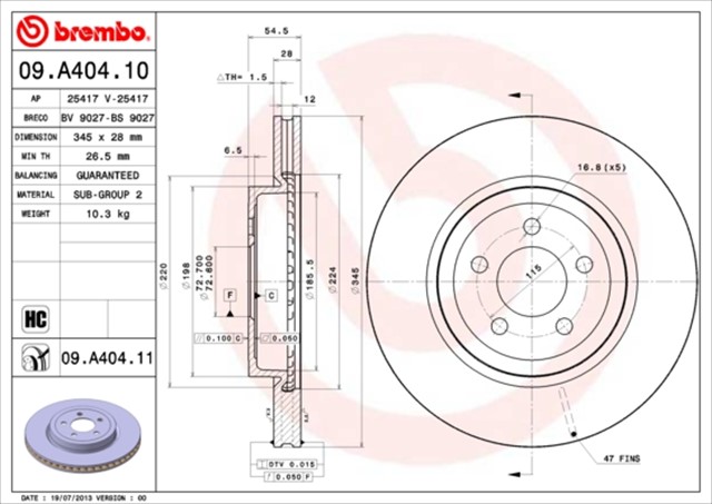 FREN DISKI ON ON UV COATED 345 - 5 CHRYSLER R300 C LX 04 - 12